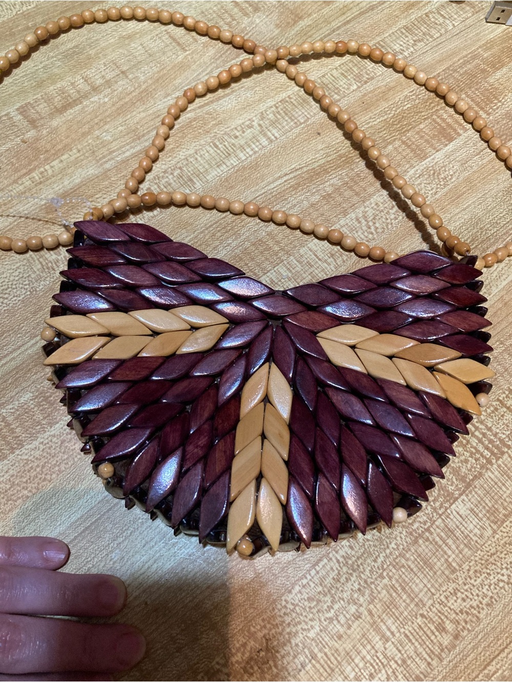 Handcrafted Boho Brown and Wine Wooden Bead Shoulder Bag